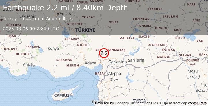 Earthquake CENTRAL TURKEY (2.2 ml) (2025-03-06 00:28:40 UTC)