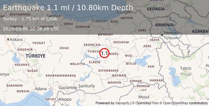 Earthquake EASTERN TURKEY (1.1 ml) (2025-03-06 00:58:28 UTC)