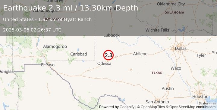 Earthquake WESTERN TEXAS (2.3 ml) (2025-03-06 02:26:37 UTC)