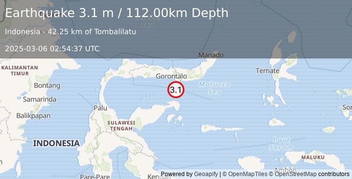 Earthquake SULAWESI, INDONESIA (3.1 m) (2025-03-06 02:54:37 UTC)