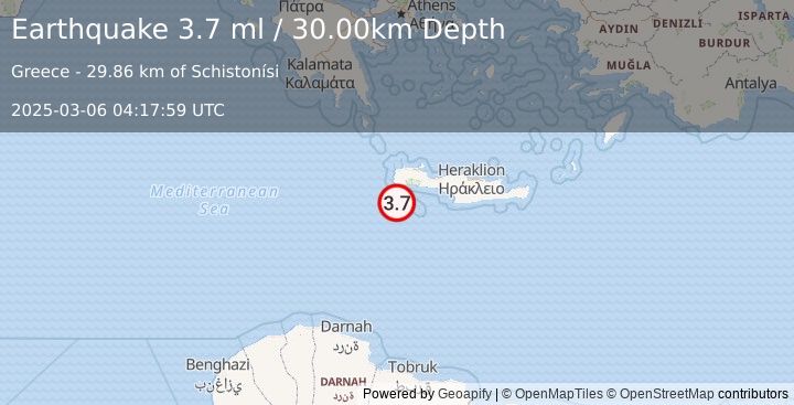 Earthquake CRETE, GREECE (3.7 ml) (2025-03-06 04:17:59 UTC)