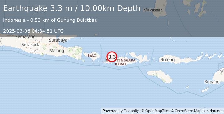 Earthquake LOMBOK REGION, INDONESIA (3.3 m) (2025-03-06 04:34:51 UTC)