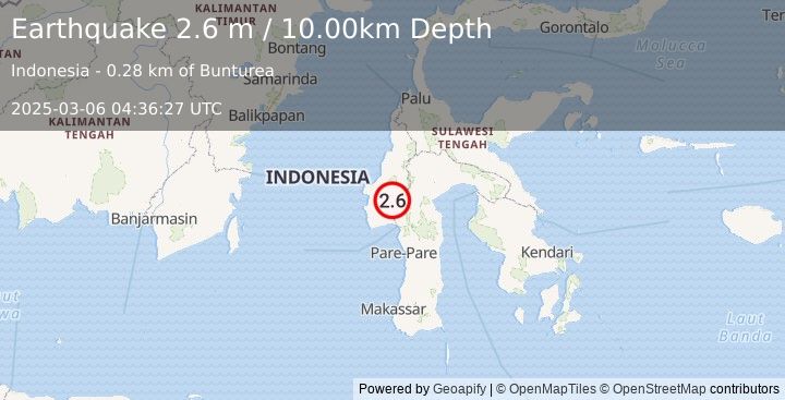 Earthquake SULAWESI, INDONESIA (2.6 m) (2025-03-06 04:36:27 UTC)