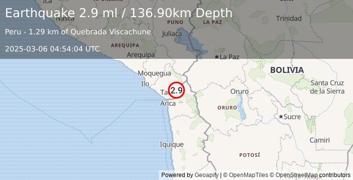 Earthquake SOUTHERN PERU (2.9 ml) (2025-03-06 04:54:04 UTC)