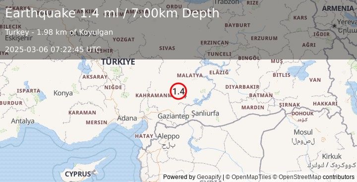 Earthquake CENTRAL TURKEY (1.4 ml) (2025-03-06 07:22:45 UTC)