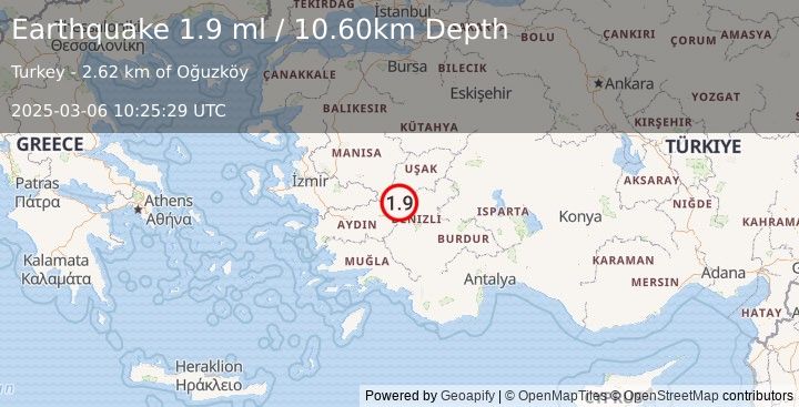 Earthquake WESTERN TURKEY (1.9 ml) (2025-03-06 10:25:29 UTC)