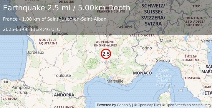 Earthquake FRANCE (2.5 ml) (2025-03-06 11:24:46 UTC)