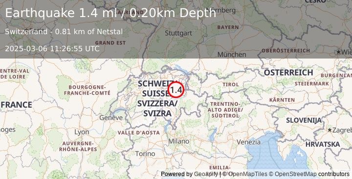 Earthquake SWITZERLAND (1.4 ml) (2025-03-06 11:26:55 UTC)