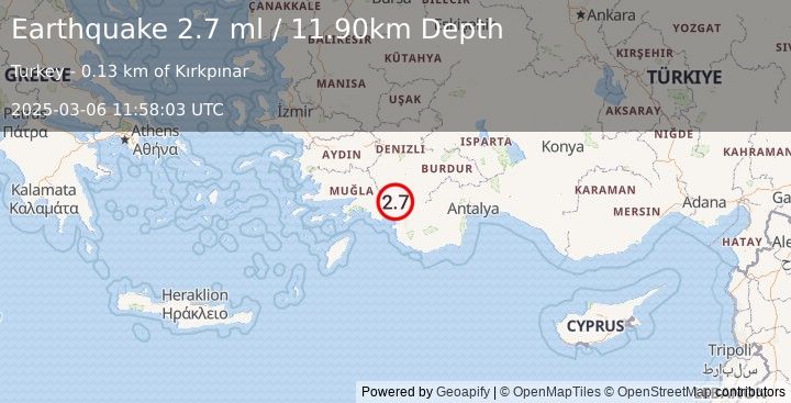 Earthquake WESTERN TURKEY (2.7 ml) (2025-03-06 11:58:03 UTC)