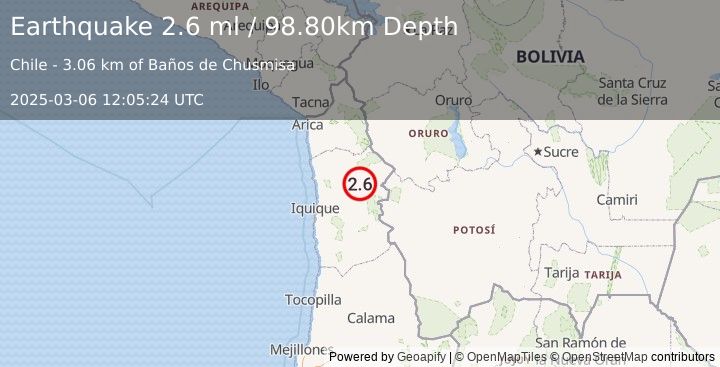 Earthquake TARAPACA, CHILE (2.6 ml) (2025-03-06 12:05:24 UTC)