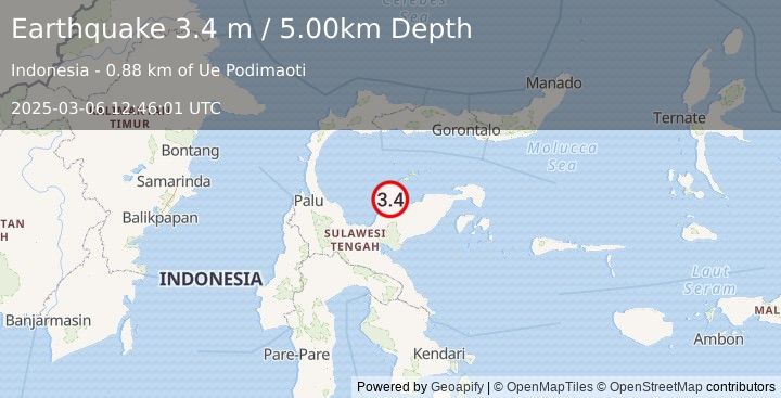 Earthquake SULAWESI, INDONESIA (3.4 m) (2025-03-06 12:46:01 UTC)