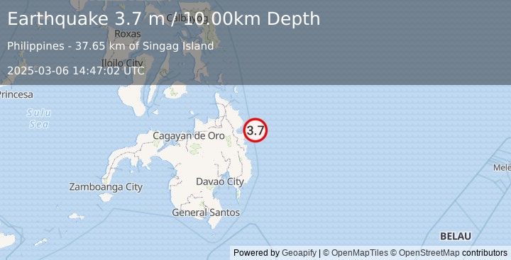 Earthquake MINDANAO, PHILIPPINES (3.7 m) (2025-03-06 14:47:02 UTC)