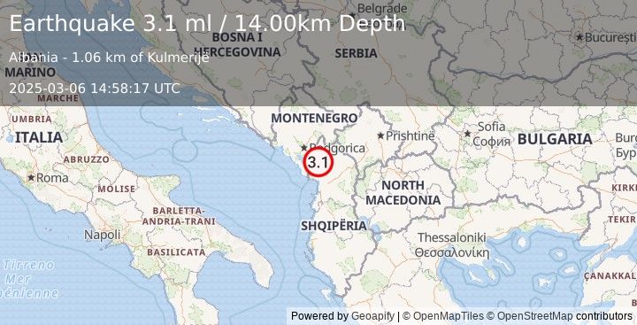 Earthquake ALBANIA (2.7 ml) (2025-03-06 14:58:19 UTC)