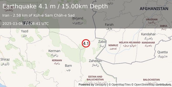 Earthquake EASTERN IRAN (4.1 m) (2025-03-06 15:08:41 UTC)