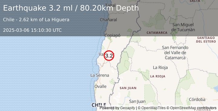 Earthquake ATACAMA, CHILE (3.2 ml) (2025-03-06 15:10:30 UTC)