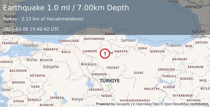 Earthquake CENTRAL TURKEY (1.0 ml) (2025-03-06 15:40:42 UTC)