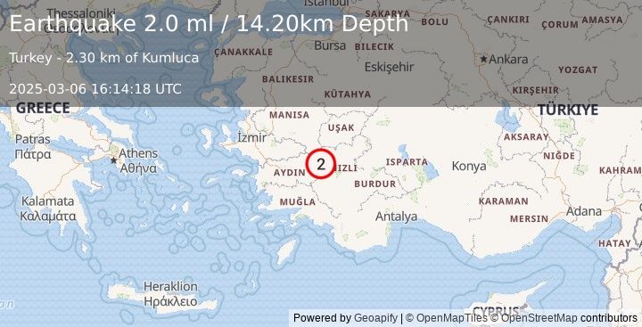 Earthquake WESTERN TURKEY (2.0 ml) (2025-03-06 16:14:18 UTC)