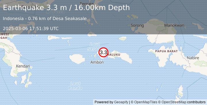 Earthquake CERAM SEA, INDONESIA (3.3 m) (2025-03-06 17:51:39 UTC)