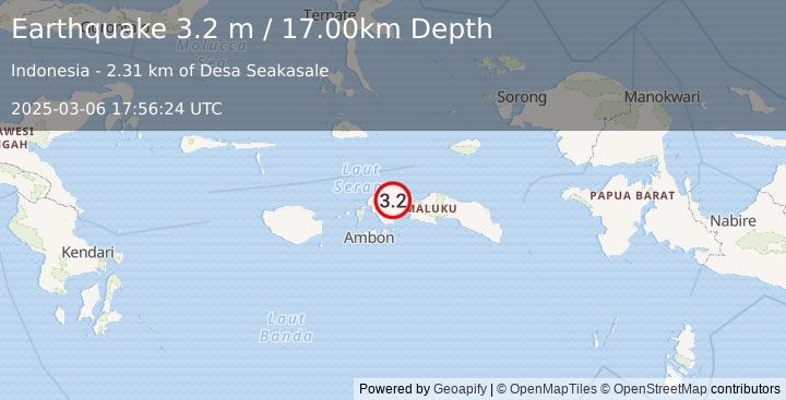 Earthquake CERAM SEA, INDONESIA (3.2 m) (2025-03-06 17:56:24 UTC)