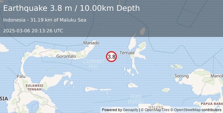 Earthquake MOLUCCA SEA (3.8 m) (2025-03-06 20:13:26 UTC)