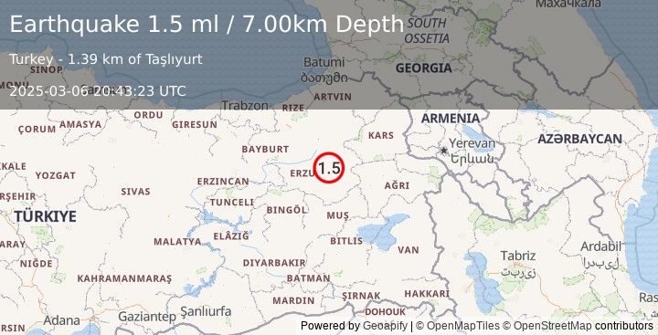 Earthquake EASTERN TURKEY (1.5 ml) (2025-03-06 20:43:23 UTC)