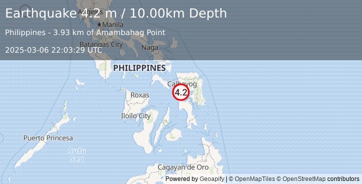 Earthquake LEYTE, PHILIPPINES (4.2 m) (2025-03-06 22:03:29 UTC)