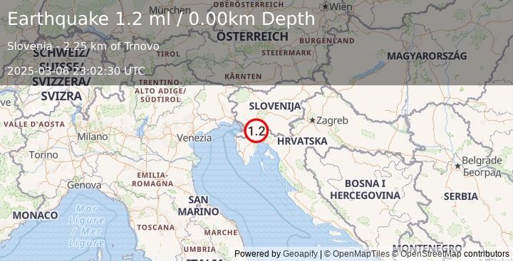 Earthquake SLOVENIA (1.2 ml) (2025-03-06 23:02:30 UTC)