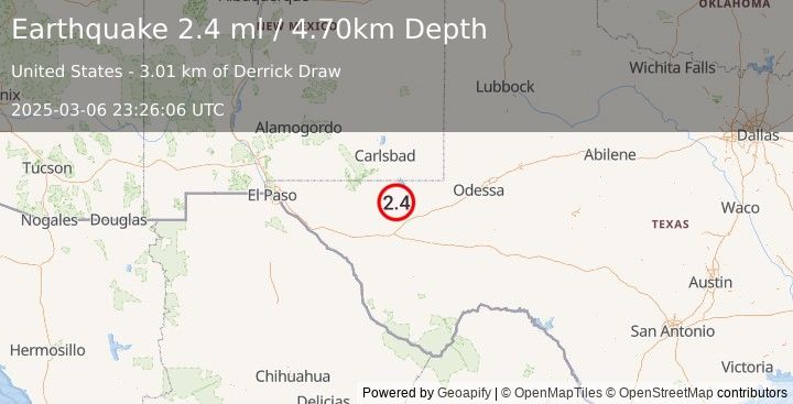 Earthquake WESTERN TEXAS (3.1 ml) (2025-03-06 23:26:38 UTC)