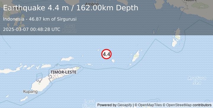 Earthquake KEPULAUAN BABAR, INDONESIA (4.4 m) (2025-03-07 00:48:28 UTC)