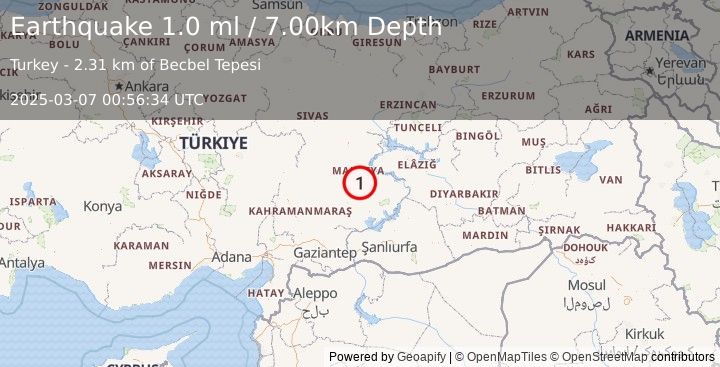 Earthquake EASTERN TURKEY (1.0 ml) (2025-03-07 00:56:34 UTC)