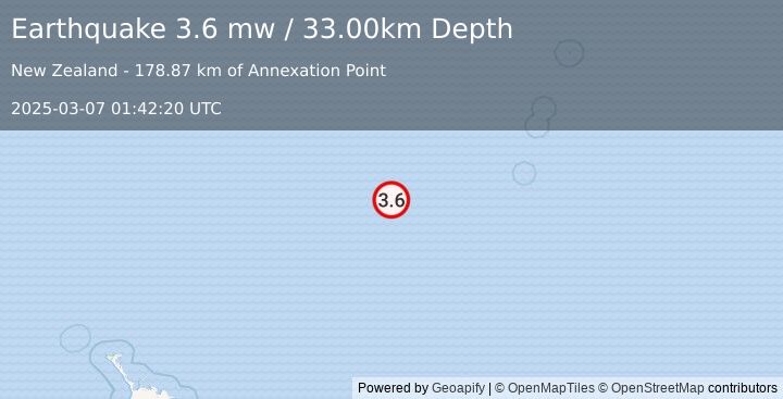 Earthquake KERMADEC ISLANDS REGION (3.6 mw) (2025-03-07 01:42:20 UTC)