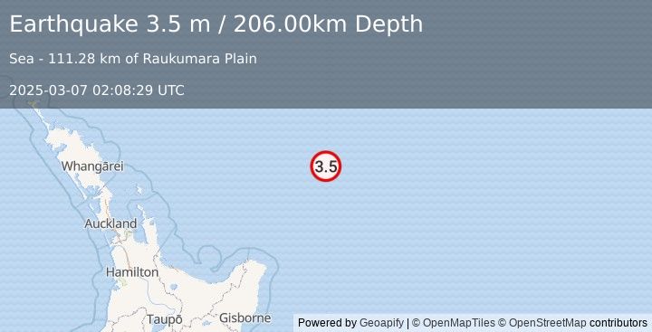 Earthquake OFF E. COAST OF N. ISLAND, N.Z. (3.5 m) (2025-03-07 02:08:29 UTC)