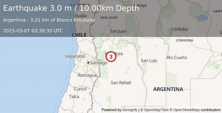 Earthquake MENDOZA, ARGENTINA (3.0 m) (2025-03-07 03:38:30 UTC)