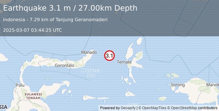 Earthquake MOLUCCA SEA (3.1 m) (2025-03-07 03:44:25 UTC)