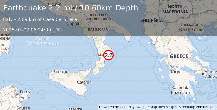 Earthquake SOUTHERN ITALY (2.2 ml) (2025-03-07 06:24:09 UTC)