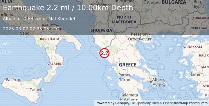 Earthquake KERKIRA REGION, GREECE (2.4 ml) (2025-03-07 07:34:55 UTC)