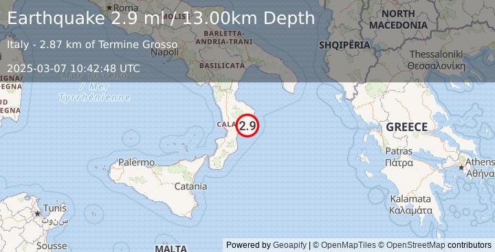 Earthquake SOUTHERN ITALY (2.9 ml) (2025-03-07 10:42:48 UTC)