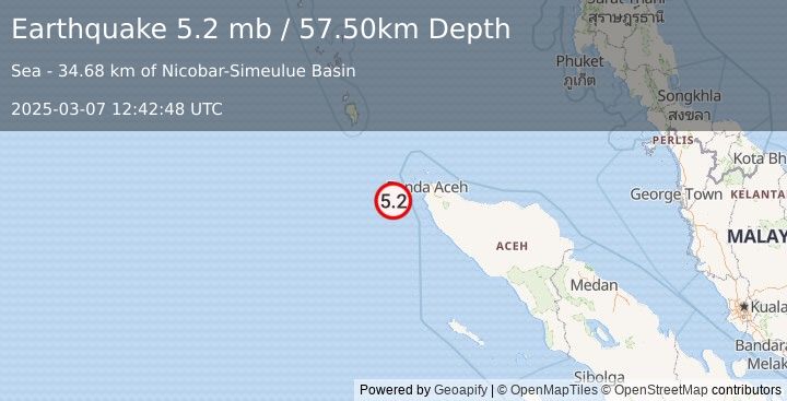 Earthquake NORTHERN SUMATRA, INDONESIA (5.2 mb) (2025-03-07 12:42:47 UTC)