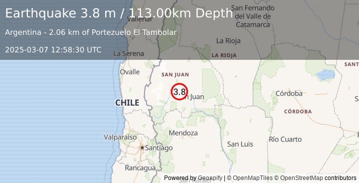 Earthquake SAN JUAN, ARGENTINA (3.8 m) (2025-03-07 12:58:30 UTC)