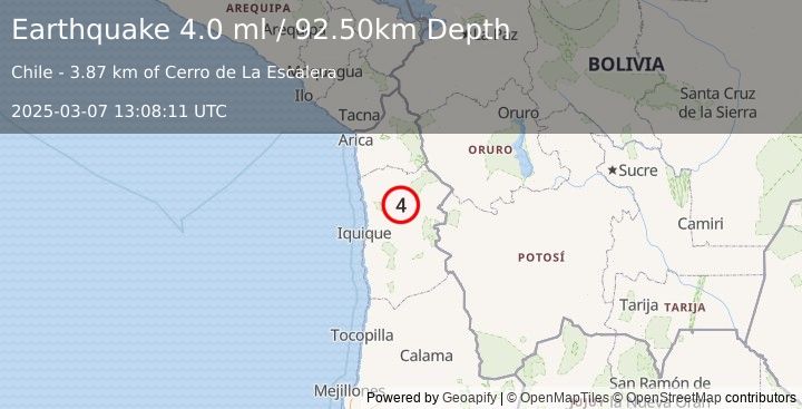 Earthquake TARAPACA, CHILE (4.0 ml) (2025-03-07 13:08:11 UTC)