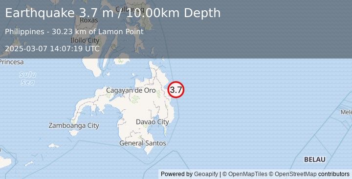 Earthquake MINDANAO, PHILIPPINES (3.7 m) (2025-03-07 14:07:19 UTC)