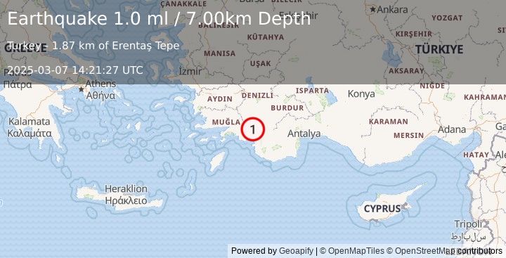 Earthquake WESTERN TURKEY (1.0 ml) (2025-03-07 14:21:27 UTC)