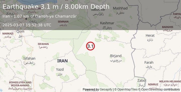 Earthquake EASTERN IRAN (3.1 m) (2025-03-07 15:52:38 UTC)