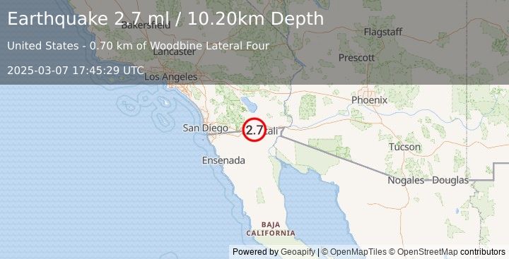 Earthquake SOUTHERN CALIFORNIA (2.6 ml) (2025-03-07 17:45:28 UTC)