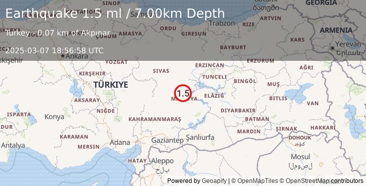 Earthquake EASTERN TURKEY (1.5 ml) (2025-03-07 18:56:58 UTC)