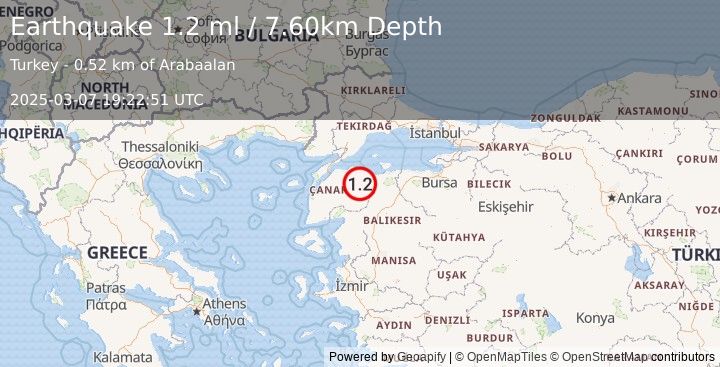 Earthquake WESTERN TURKEY (1.2 ml) (2025-03-07 19:22:51 UTC)