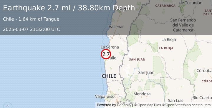 Earthquake COQUIMBO, CHILE (2.7 ml) (2025-03-07 21:32:00 UTC)