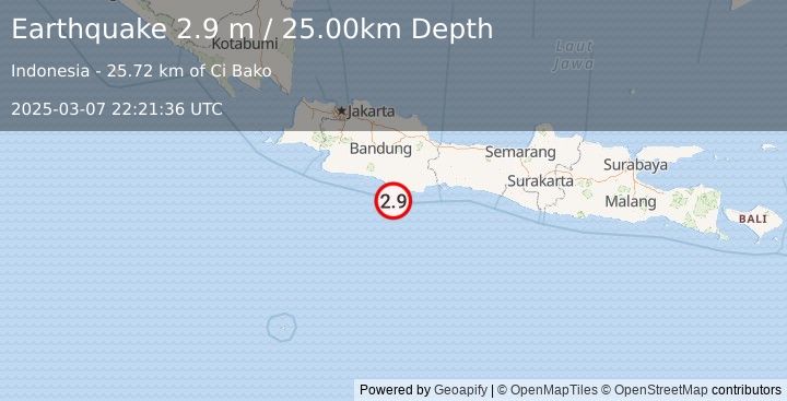 Earthquake JAVA, INDONESIA (2.9 m) (2025-03-07 22:21:36 UTC)