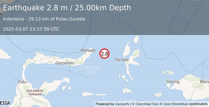 Earthquake MOLUCCA SEA (2.8 m) (2025-03-07 23:37:39 UTC)