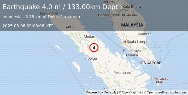 Earthquake NORTHERN SUMATRA, INDONESIA (4.0 m) (2025-03-08 02:08:06 UTC)